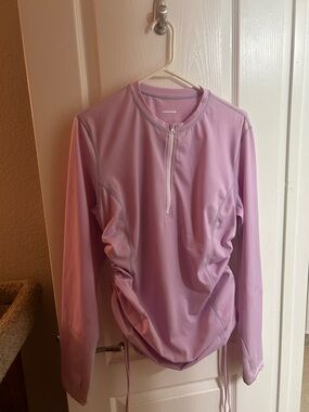 Lavender Half-Zip Ruched Long Sleeve Top